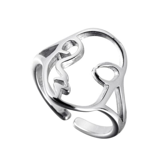 925 Sterling Silver Minimalist Abstract Face Ring - Picture 3 of 4